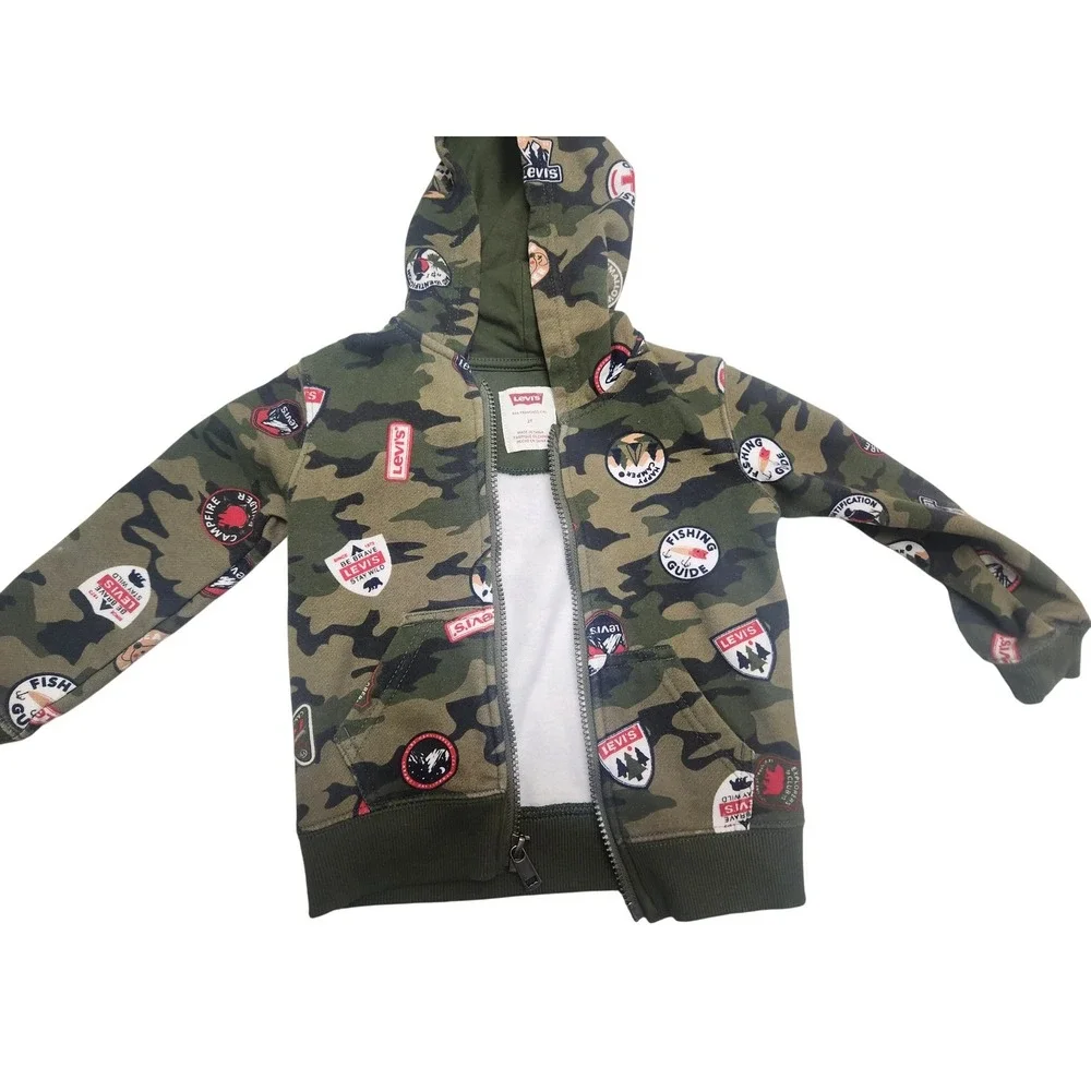 Kids Levi's Camo Patches Zip Up Hoodie Jacket‎ Size 2T